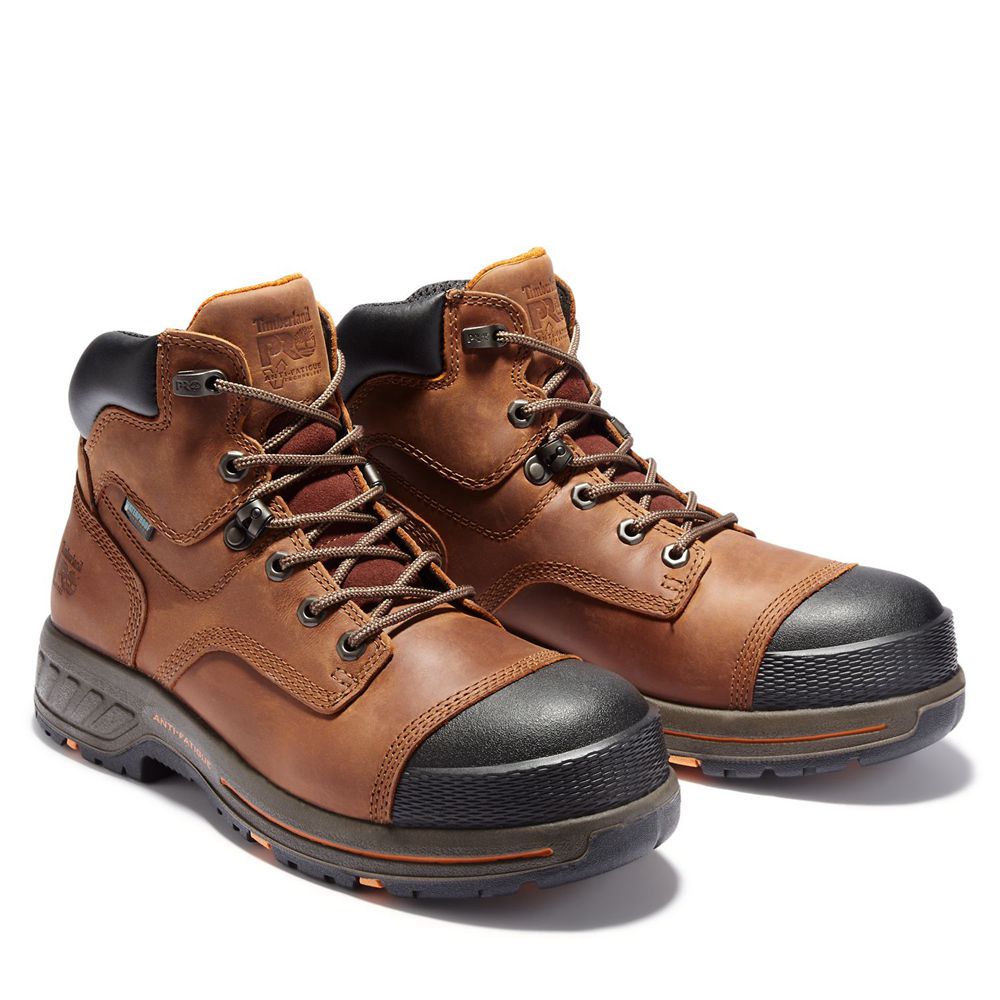 Timberland Μποτακια Εργασίας Ανδρικα Καφε/Μαυρα - Pro® Helix Hd 6\" Soft Toe - Greece 3065194-DI